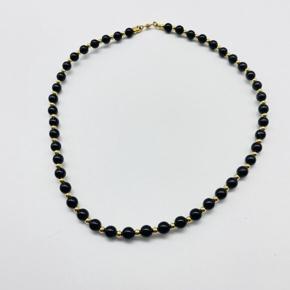 Vintage Monet Black Bead Necklace Signed - Picture 4 of 10